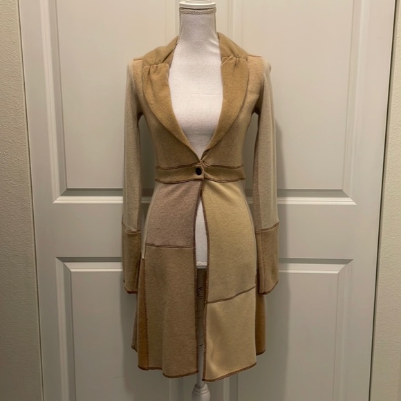Burning Torch Beige Patchwork Cashmere Sweater Jacket
